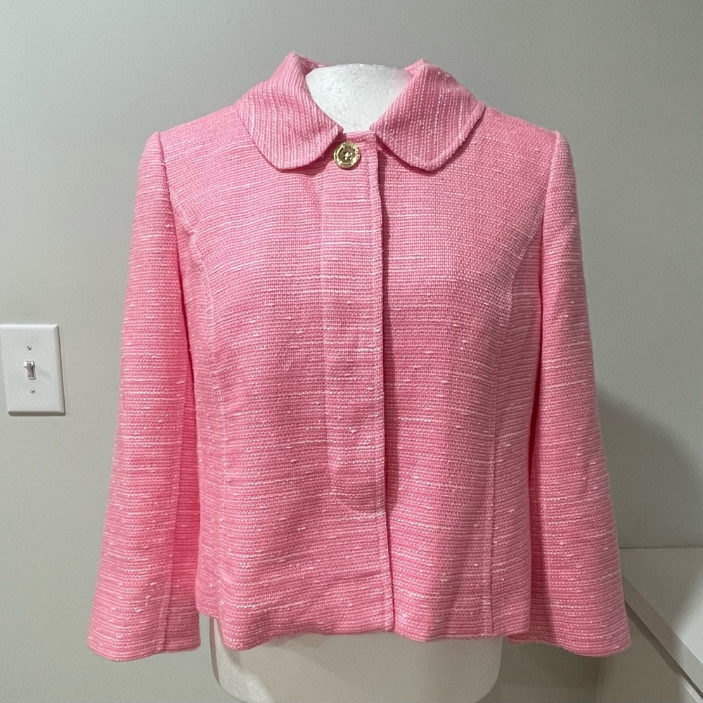 Lilly Pulitzer Beauford Blazer Jacket Pink Tweed Coquette Preppy Colorful Happy